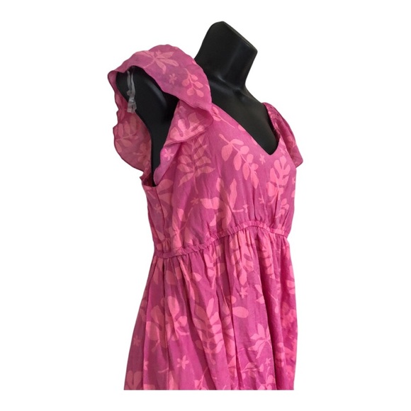 Pink floral motif flutter sleeve v-neck fit and flare maternity dress size large - Picture 7 of 13